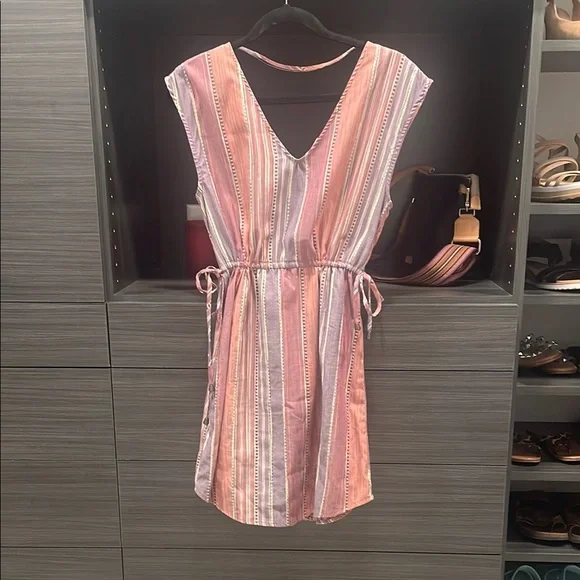 open lace back dress Pink Striped Dress Shirt Outfit main image 1